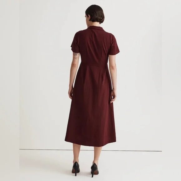 NWT Madewell | Crinkle Cotton Button-Front Midi Dress in Burgundy Size 0 - Picture 3 of 11
